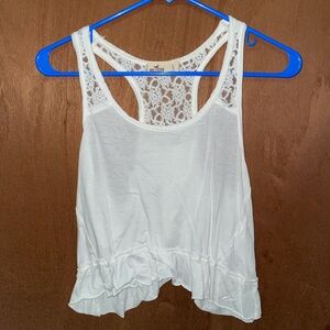 Hollister Cropped White Lace Trim Tank Top